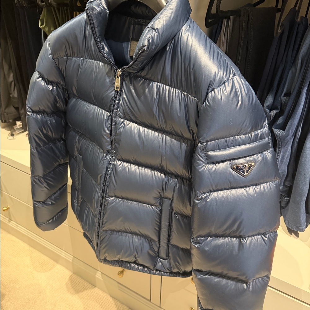 Prada Mens Metallic Blue Puffer Coat